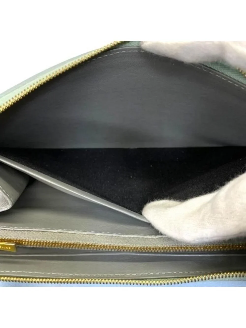 Celine Wallet Long Round Zipper Logo Leather Green